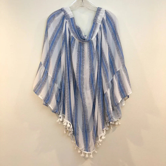 NWT Surf Gypsy Striped Off the Shoulder Tassle Hem Tie Back Bohemian Blouse M - Picture 2 of 9